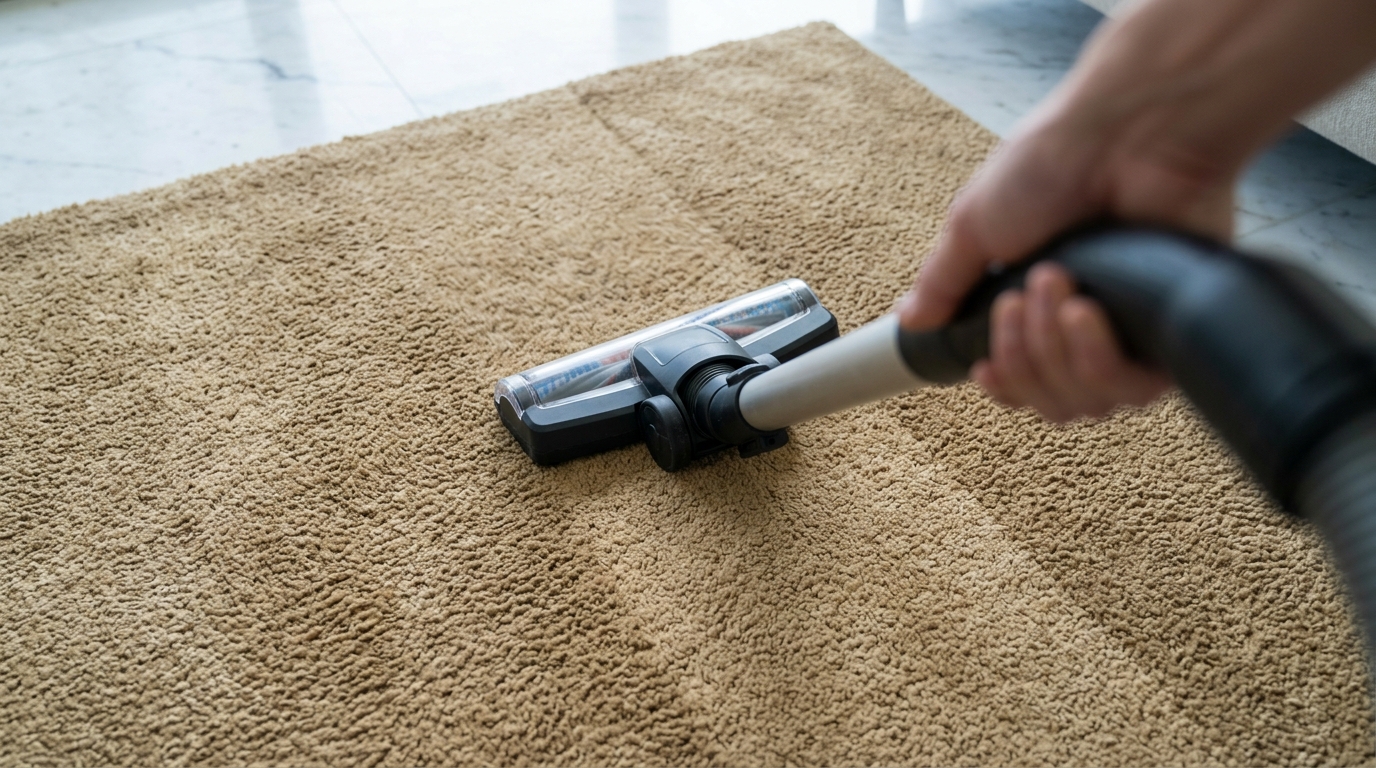 Standard vacuuming removes surface debris. This technique removes embedded Shamal dust from pile depth