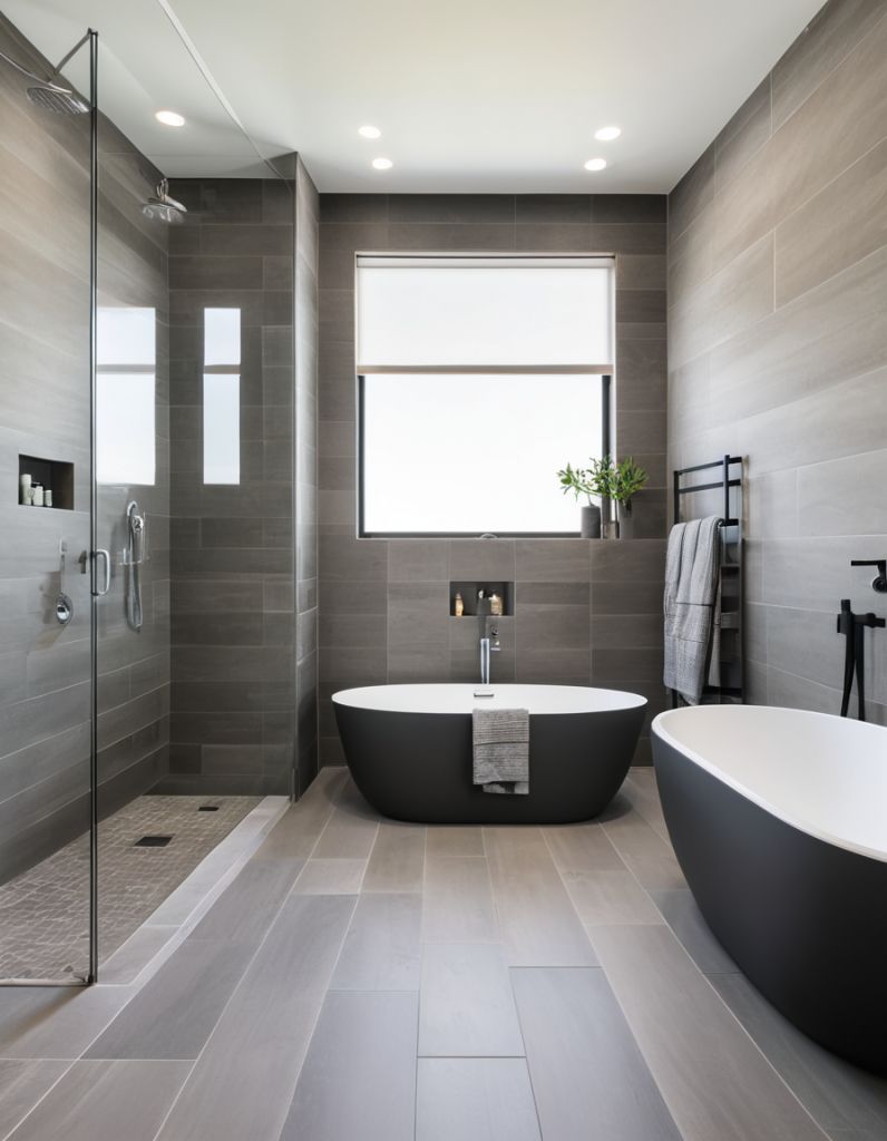 Bathroom with non-slip tile flooring