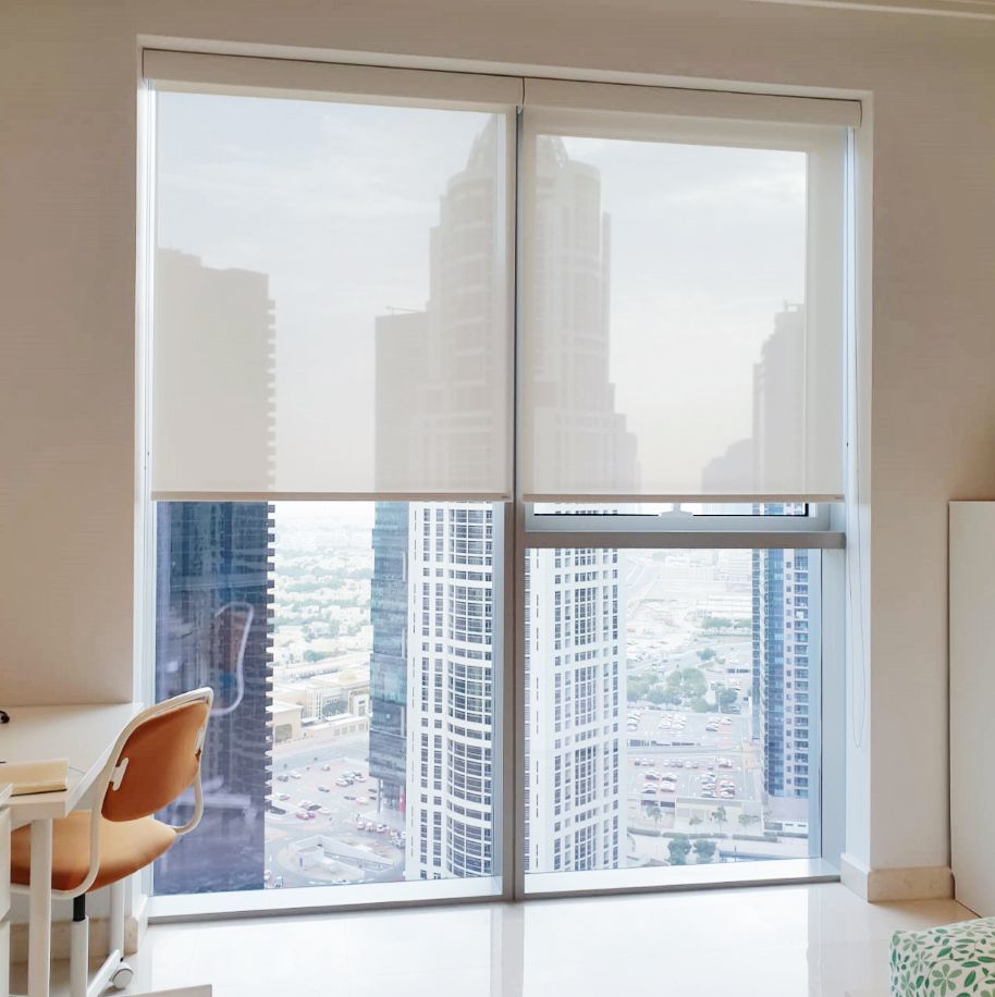Motorized blinds controlled by smartphone in Dubai home