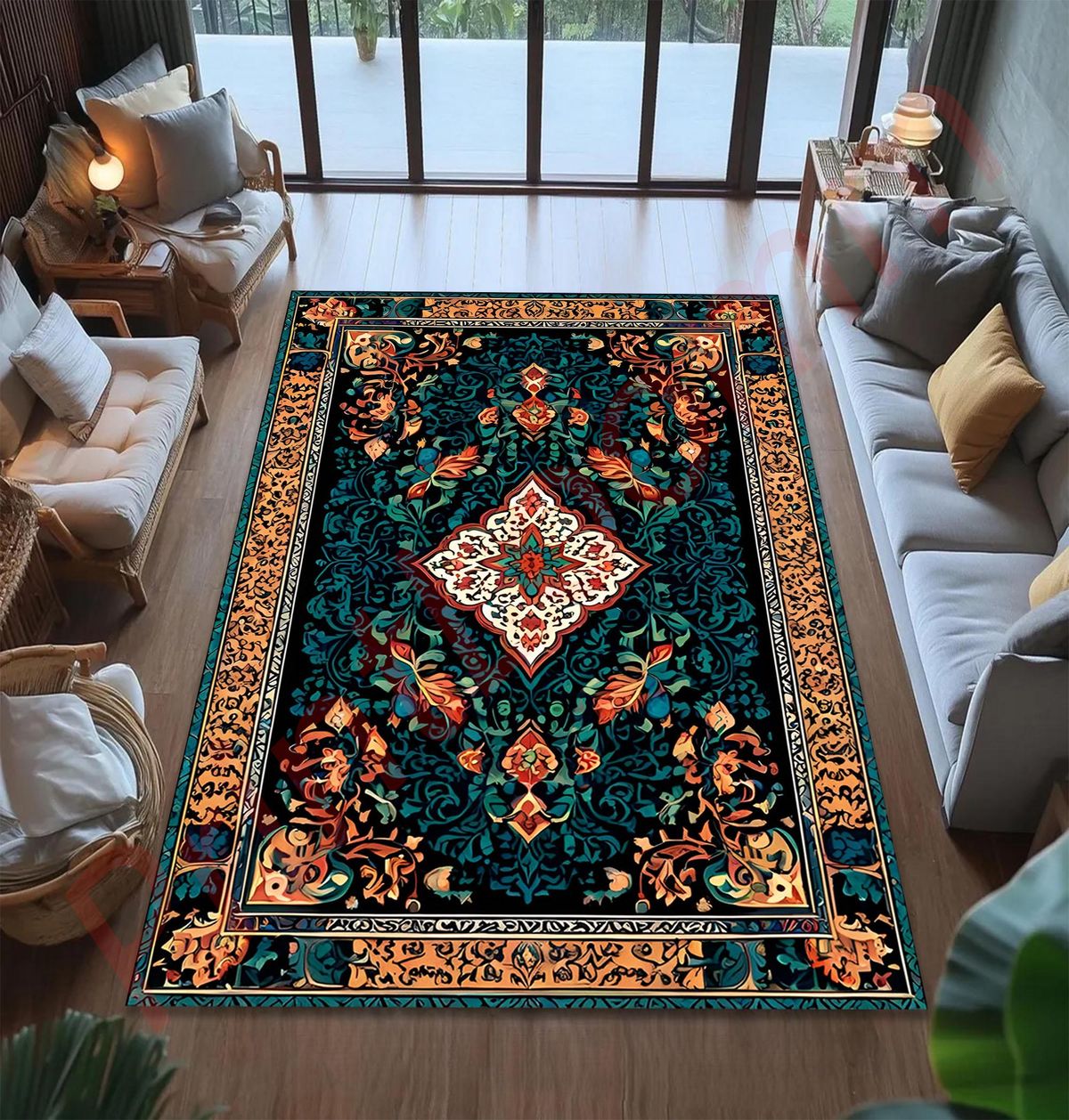 Authentic Persian carpet in Dubai home - hand-knotted Iranian rug in luxury interior design